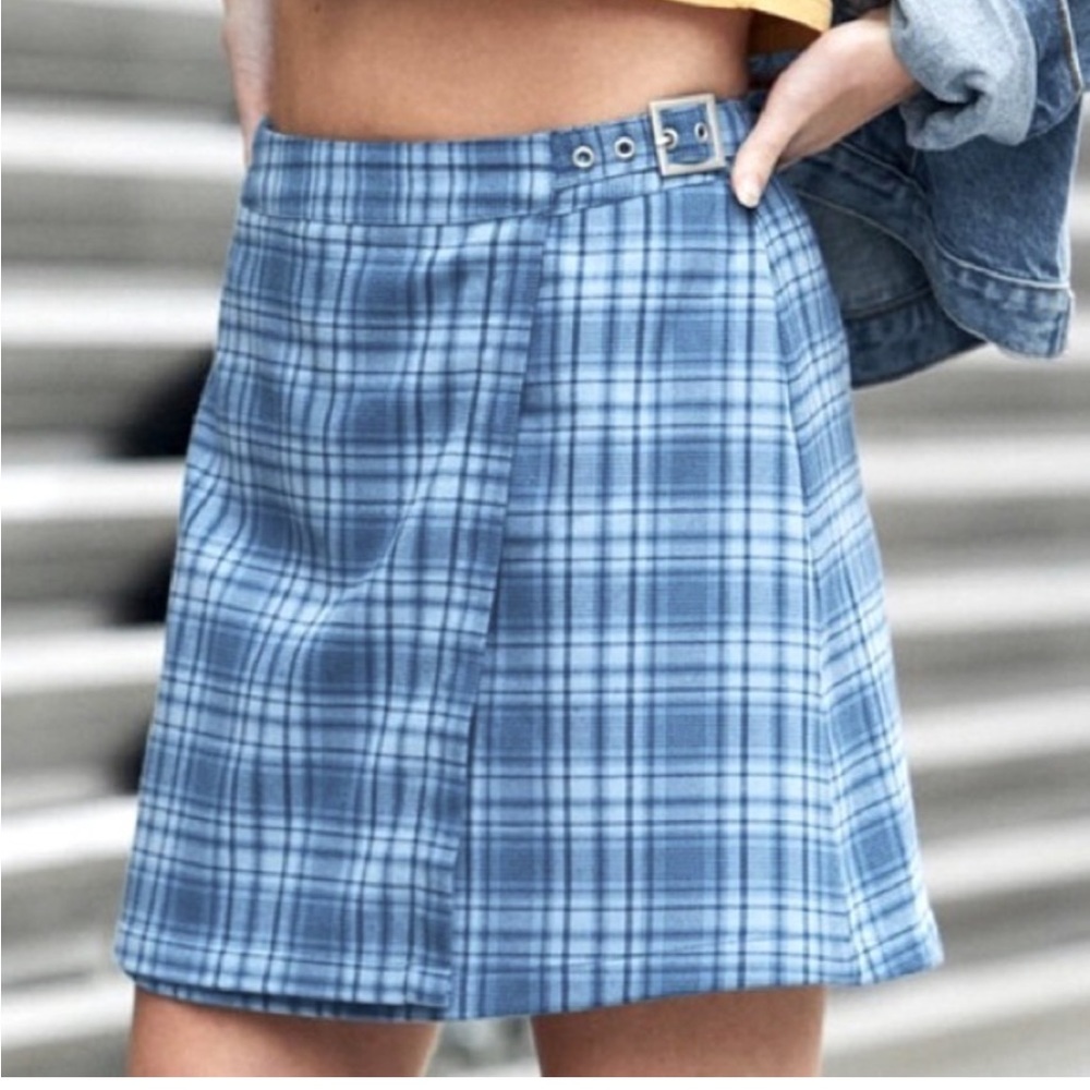 Brandy melville john galt blue plaid mini wrap skirt